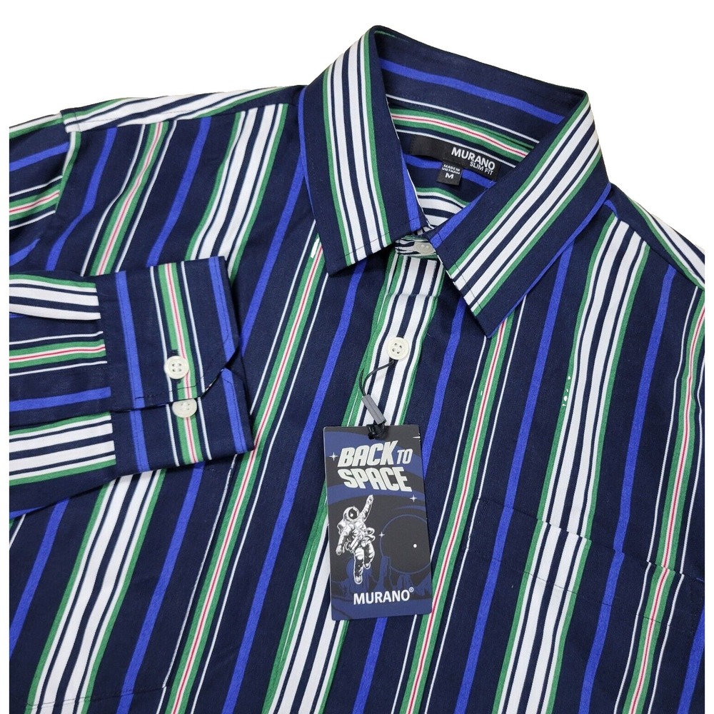 NWT Murano Back To Space Slim‎ Fit Mens Medium Multicolor Striped Button Up